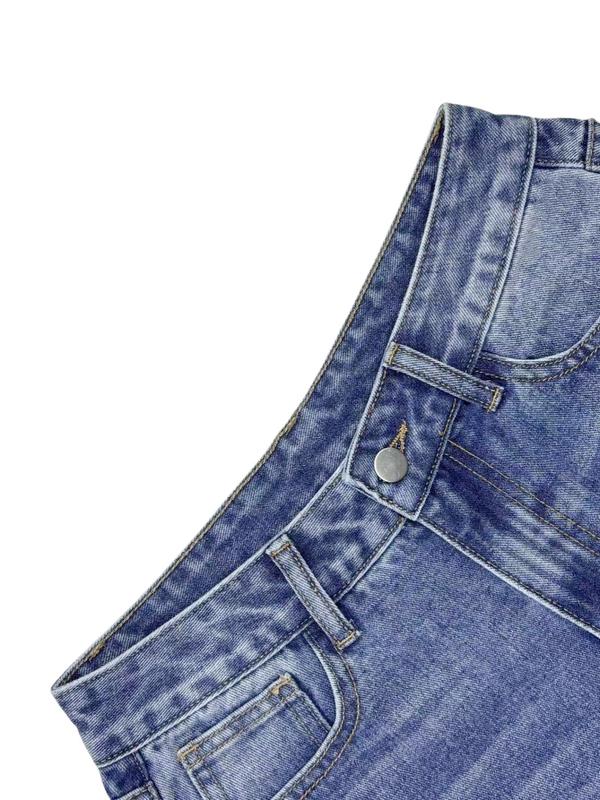 Women's Plain Ripped Raw Hem Straight Leg Jeans, Casual Fashion Denim Pants for Daily Wear, Jeans for Women, Ladies Bottoms for Fall & Winter